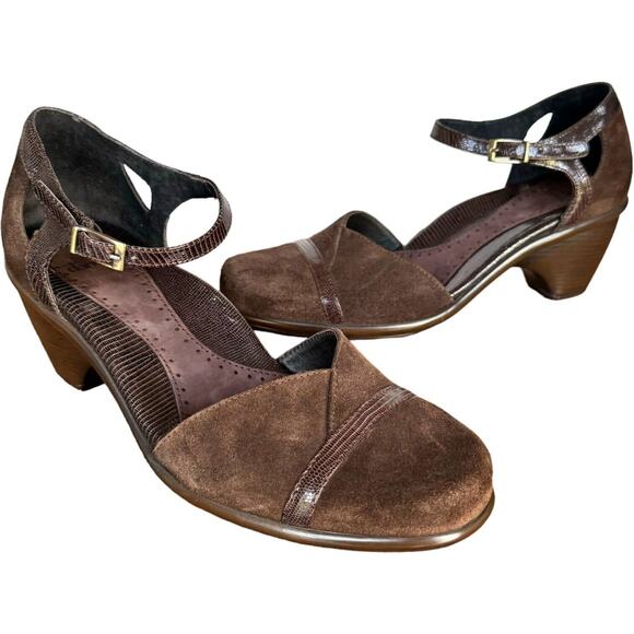 Dankso Womens Roxy Ankle Strap Heels Brown Suede Comfort Adjustable 9 EU 39 - Picture 1 of 11